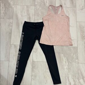 Womens Under Armour set black leggings pink tank
